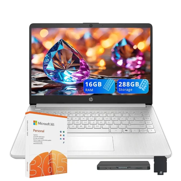 HP Stream 14" HD Laptop, Intel Processor N150, 16GB RAM, 288GB Storage(128GB UFS+160GB Docking Station Set), Intel Graphics, 1 Year Office 365, Copilot, Fast Charge, Wi-Fi 6, Win 11 S, Silver