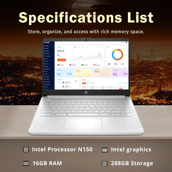 HP Stream 14" HD Laptop, Intel Processor N150, 16GB RAM, 288GB Storage(128GB UFS+160GB Docking Station Set), Intel Graphics, 1 Year Office 365, Copilot, Fast Charge, Wi-Fi 6, Win 11 S, Silver - Image 8